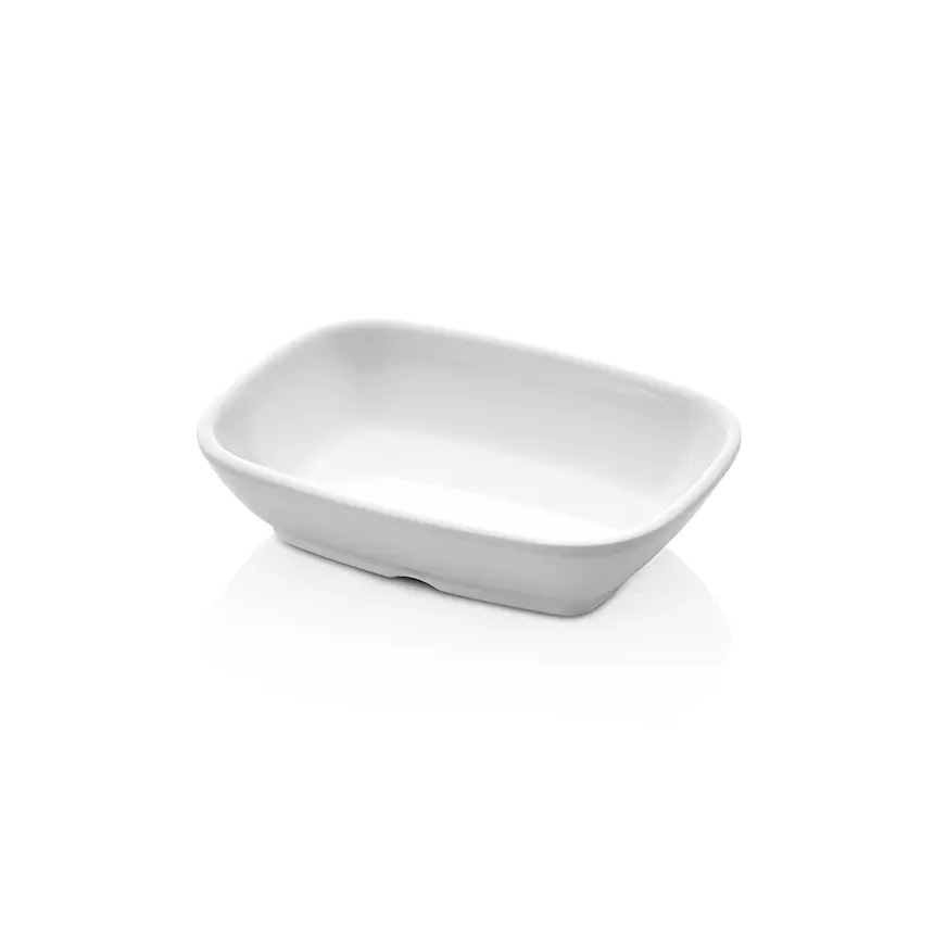 Külsan 3412.PW International porselen beyazı kırılmaz melamin kare kayık tabak (12x9 cm).