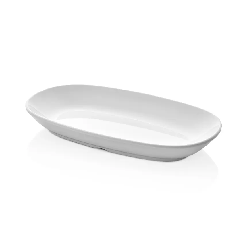 Külsan 3425.PW International porselen beyazı kırılmaz melamin oval servis tabağı (25x14 cm).