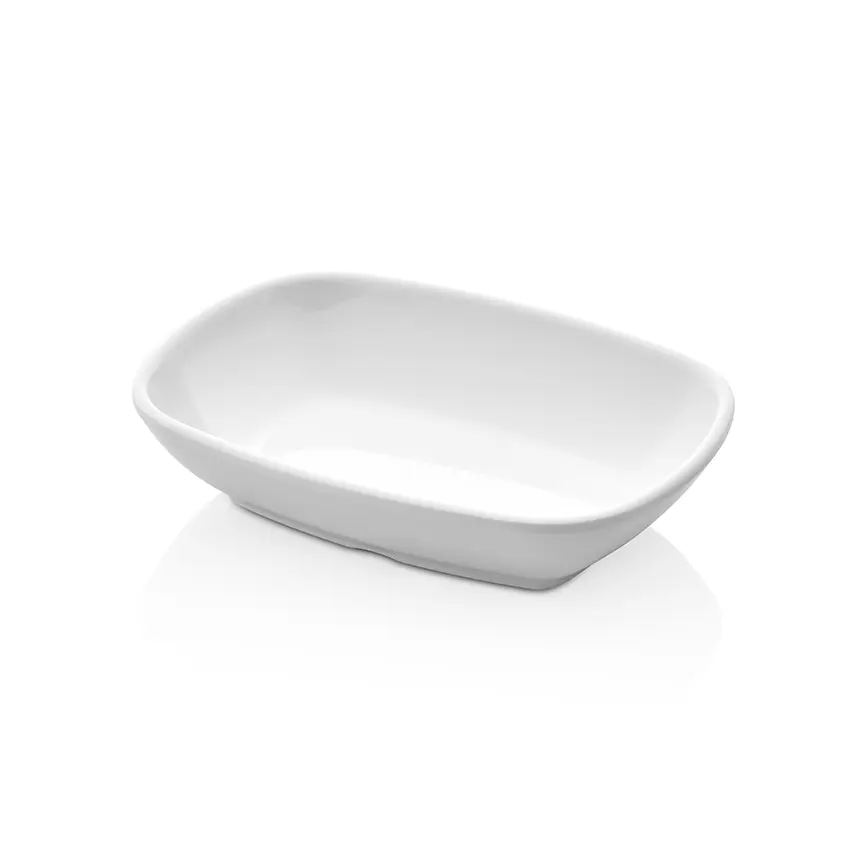Külsan D3414.PW Diamond porselen beyazı ekonomik kırılmaz melamin kare kayık (14.4x10.5 cm).