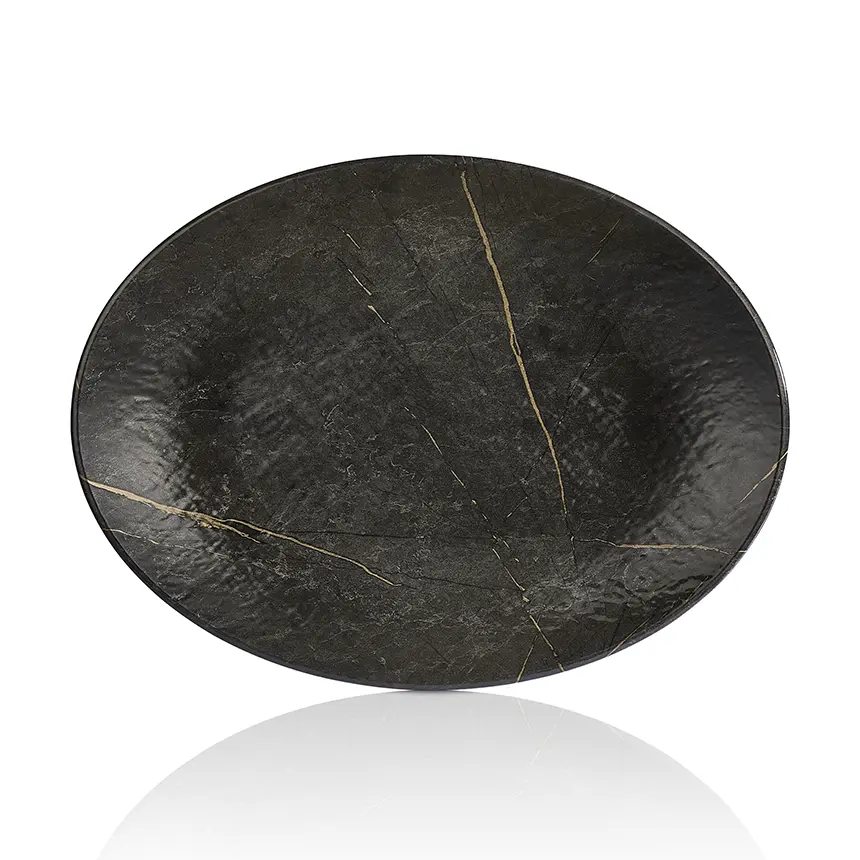 "Kulsan Tilda Portoro Siyah Melamin Geniş Oval Servis Tabağı 49x36.5 cm - 11849.BL.PTR"