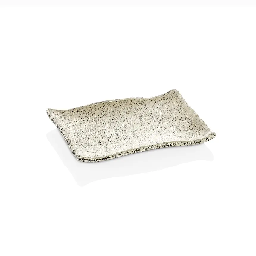 Kulsan 30019.WG Terra Beyaz Granit Melamin Dikdörtgen Tabak 19x13,5cm, Kırılmaz Otel Kahvaltı Tabağı, Gıda Uyumlu Restoran Servis Tabağı"