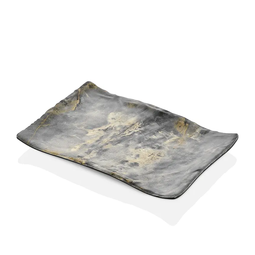 "Kulsan 30034.RM Terra Royal Marble gri melamin büyük dikdörtgen tabak 34,1x23,6 cm"