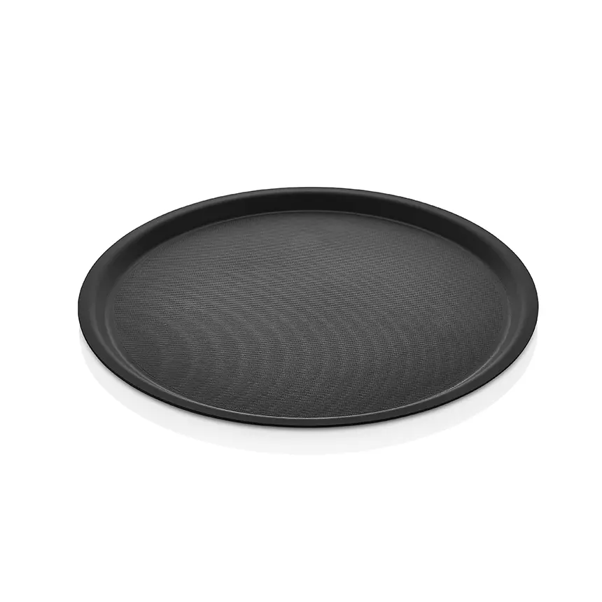 Arcoform 43.KS siyah lamineli kaydırmaz büyük yuvarlak servis tepsisi (43 cm çap).