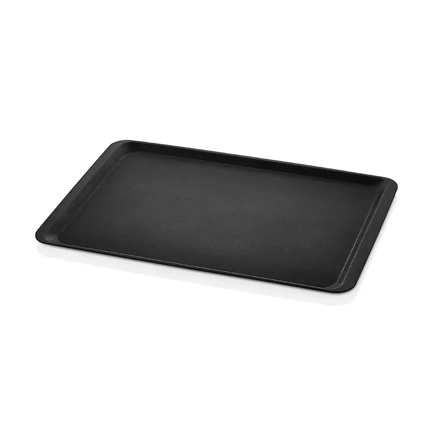 Arcoform 4361.KS siyah lamineli kaydırmaz büyük dikdörtgen servis tepsisi (43x61 cm).