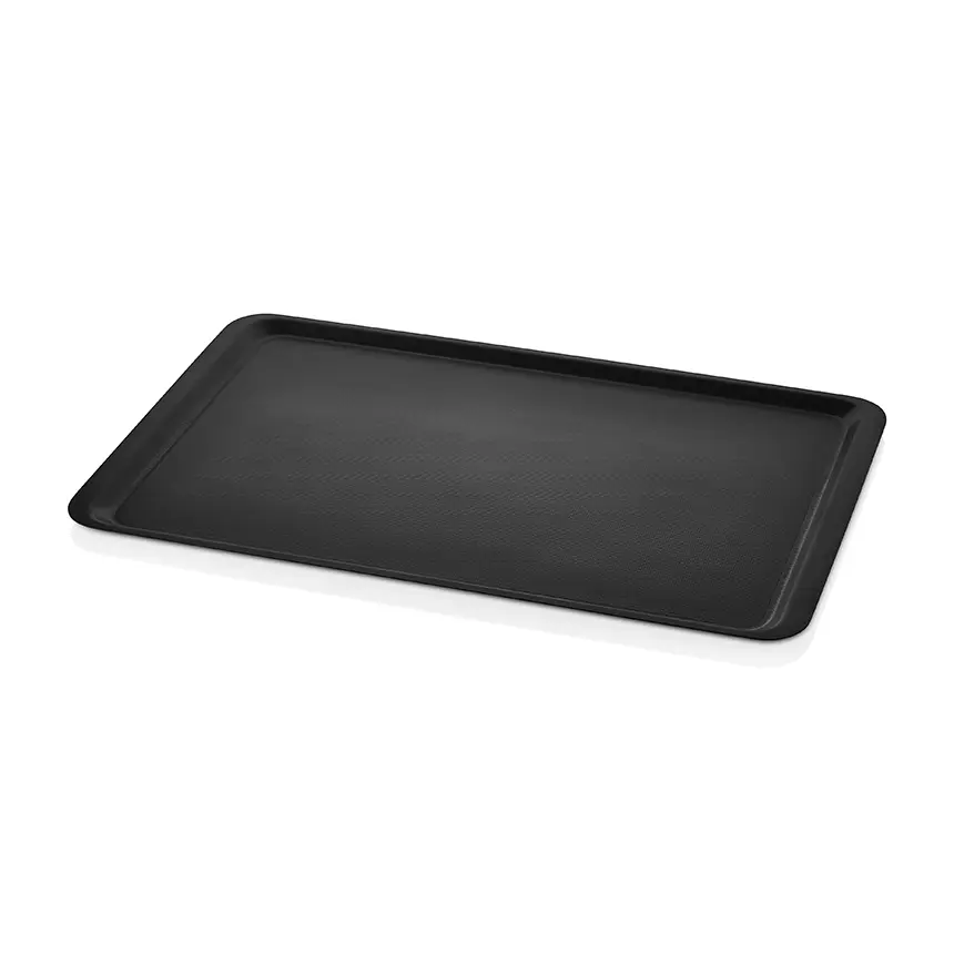 Arcoform 4875.KS siyah lamineli kaydırmaz ekstra büyük dikdörtgen servis tepsisi (48x75 cm).