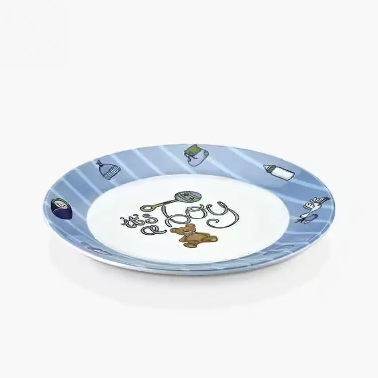 Kulsan 3120BM.PW International Blue Baby desenli porselen beyazı melamin tabak, 20 cm, kırılmaz, gıda uyumlu.