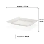 46x46 cm ölçülerinde, 4,9 cm sığ derinliğe sahip krem beyaz renkli büyük kare HappyChef açık büfe sunum tepsisi ve meze teşhir küveti.