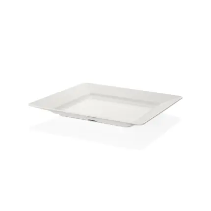 46x46 cm ölçülerinde, 4,9 cm sığ derinliğe sahip krem beyaz renkli büyük kare HappyChef açık büfe sunum tepsisi ve meze teşhir küveti.