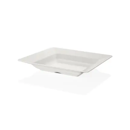 46x46 cm ölçülerinde, 6,9 cm derinliğe sahip krem beyaz renkli büyük kare HappyChef açık büfe sunum kasesi ve meze teşhir küveti.
