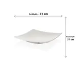 31x31 cm ölçülerinde, güneş ışını dokulu mat krem beyaz renkli kavisli kare HappyChef açık büfe sunum ve meze teşhir tabağı.