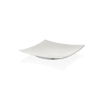31x31 cm ölçülerinde, güneş ışını dokulu mat krem beyaz renkli kavisli kare HappyChef açık büfe sunum ve meze teşhir tabağı.