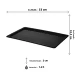 53x32,5 cm ölçülerinde, 2 cm sığ derinliğe ve 1,2 litre hacme sahip, siyah renkli tam boy HappyChef gastronorm teşhir tepsisi ve sunum küveti.