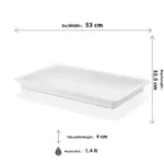 53x32,5 cm ölçülerinde, 4 cm derinliğe ve 1,4 litre hacme sahip, krem beyaz renkli tam boy HappyChef gastronorm küvet ve teşhir tepsisi.