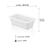 32,5x17,6 cm ölçülerinde, 10 cm derinliğe ve 2,9 litre hacme sahip, krem beyaz renkli dikdörtgen HappyChef derin gastronorm küvet ve teşhir kabı.