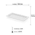 32,5x17,6 cm ölçülerinde, 2 cm sığ derinliğe ve 0,45 litre hacme sahip krem beyaz renkli dikdörtgen HappyChef gastronorm teşhir tepsisi ve küvet.