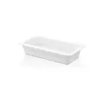 32,5x17,6 cm ölçülerinde, 6,5 cm derinliğe ve 1,7 litre hacme sahip, krem beyaz renkli dikdörtgen HappyChef gastronorm küvet ve teşhir kabı.