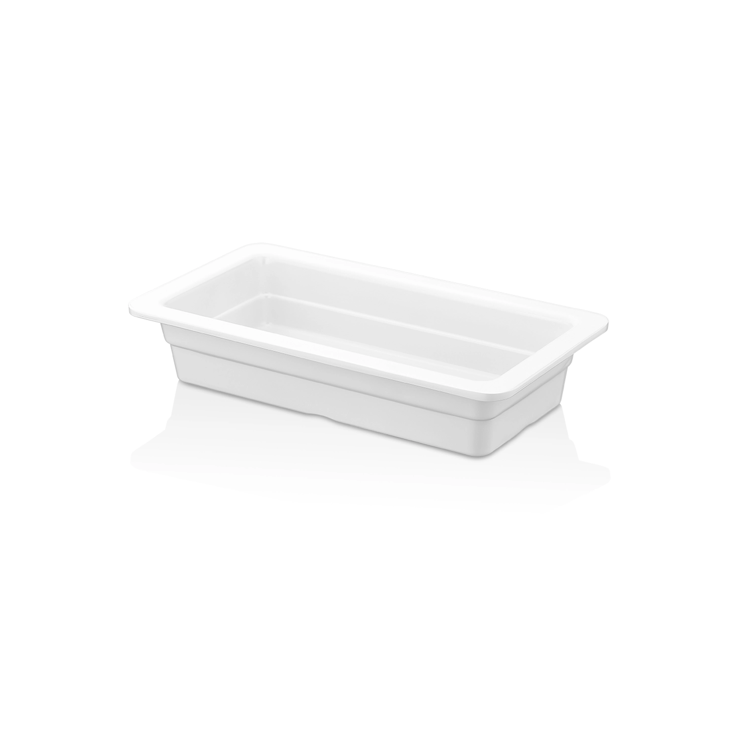 HappyChef Krem Beyaz Gastronorm Küvet (GN 1/3) - 32,5x17,6 cm / 1,7 Lt 32,5x17,6 cm ölçülerinde, 6,5 cm derinliğe ve 1,7 litre hacme sahip, krem beyaz renkli dikdörtgen HappyChef gastronorm küvet ve teşhir kabı.