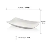 39x23 cm ölçülerinde, 6 cm yüksekliğe sahip krem beyaz renkli modern kavisli dikdörtgen HappyChef açık büfe sunum kasesi ve meze teşhir tabağı.