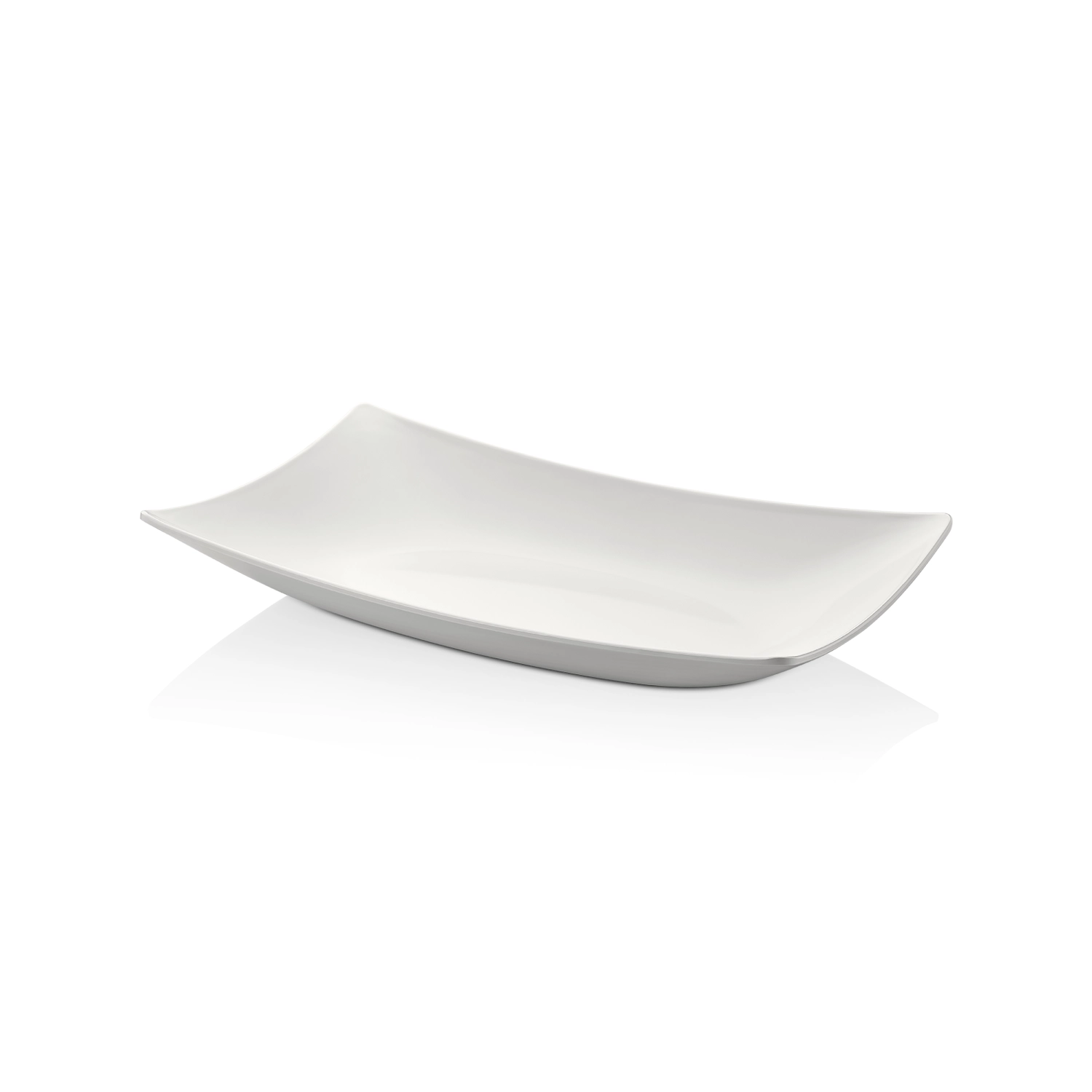 HappyChef Krem Beyaz Kavisli Dikdörtgen Teşhir Kasesi - 39x23 cm 39x23 cm ölçülerinde, 6 cm yüksekliğe sahip krem beyaz renkli modern kavisli dikdörtgen HappyChef açık büfe sunum kasesi ve meze teşhir tabağı.