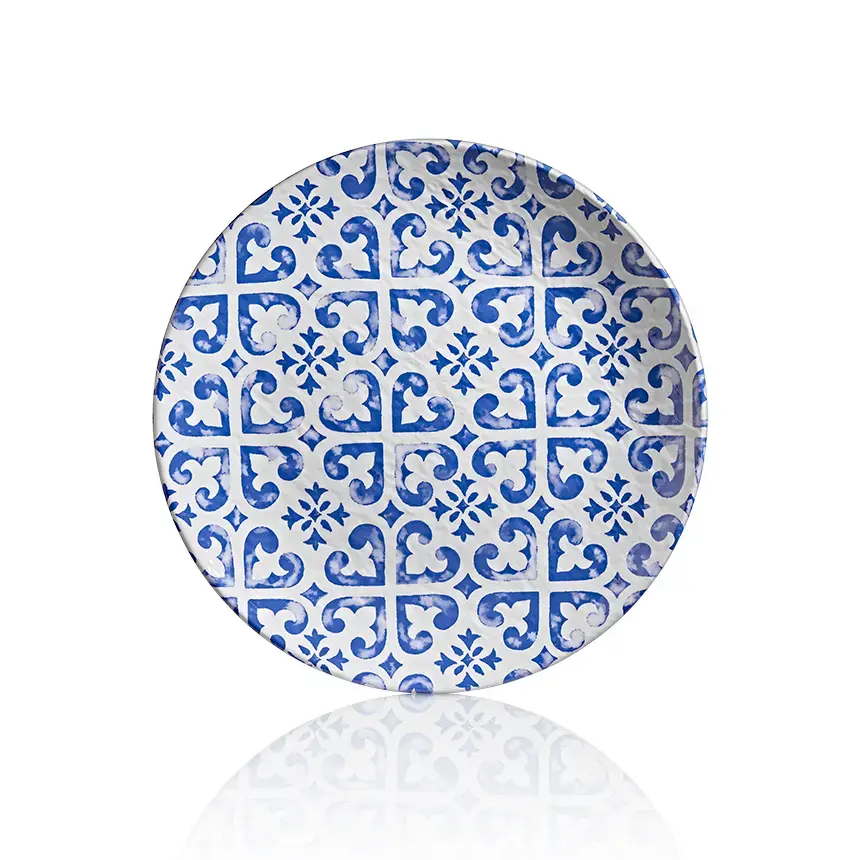 "Kulsan 11940.CW.SAN Tilda Santorini Desenli Melamin Yuvarlak Tabak Ø40cm."