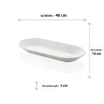 40x19 cm ölçülerinde, 4 cm yüksekliğe sahip krem beyaz renkli uzun oval HappyChef açık büfe sunum tepsisi ve meze teşhir tabağı.