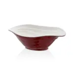 33x23 cm ölçülerinde, 10,5 cm yüksekliğe ve 700 ml hacme sahip dışı parlak mürdüm kırmızı içi beyaz dalgalı oval HappyChef melamin açık büfe salata ve meze sunum kasesi.