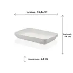 35,6x24 cm ölçülerinde, 5,3 cm derinliğe sahip dışı kaya dokulu krem beyaz renkli dikdörtgen HappyChef açık büfe sunum kasesi ve meze teşhir küveti.