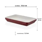 35,6x24 cm ölçülerinde, 5,3 cm derinliğe sahip içi pürüzsüz krem, dışı kaya dokulu kırmızı çift renkli dikdörtgen HappyChef açık büfe sunum kasesi ve meze teşhir küveti.