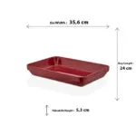 35,6x24 cm ölçülerinde, 5,3 cm derinliğe sahip dışı kaya dokulu kırmızı renkli dikdörtgen HappyChef açık büfe sunum kasesi ve meze teşhir küveti.