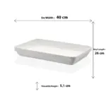 40x26 cm ölçülerinde, 5,1 cm derinliğe sahip dışı kaya dokulu krem beyaz renkli dikdörtgen HappyChef açık büfe sunum kasesi ve meze teşhir küveti.