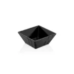 19x19 cm ölçülerinde, 7,8 cm yüksekliğe ve 1,56 litre hacme sahip kendinden dalga desenli parlak siyah kare HappyChef melamin açık büfe salata reyonu ve meze teşhir kasesi.