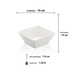 19x19 cm ölçülerinde, 7,8 cm yüksekliğe ve 1,56 litre hacme sahip kendinden dalga desenli parlak beyaz kare HappyChef melamin açık büfe salata reyonu ve meze teşhir kasesi.