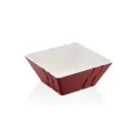 24x24 cm ölçülerinde, 10 cm yüksekliğe ve 3 litre hacme sahip dışı kendinden dalga desenli parlak mürdüm kırmızı içi beyaz kare HappyChef melamin açık büfe salata, meze ve teşhir kasesi.