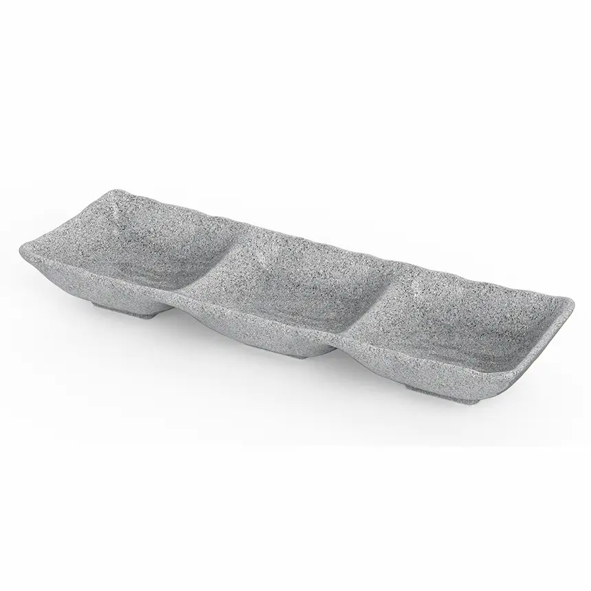 Kulsan 25326.GG Terra Gri Granit 3 bölmeli melamin ramekin, çoklu sunum.