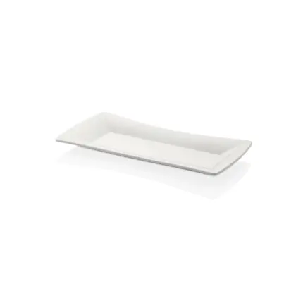 34x17,5 cm ölçülerinde, 3 cm yüksekliğe sahip krem beyaz renkli dikdörtgen HappyChef açık büfe sunum tepsisi ve meze teşhir tabağı.