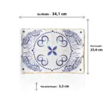 34,1x23,6 cm ölçülerinde, 3,3 cm yüksekliğe sahip antik beyaz çatlatma zeminli mavi Helenistik çini desenli dikdörtgen HappyChef açık büfe sunum ve meze teşhir tabağı.