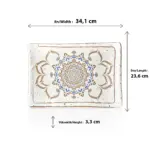 34,1x23,6 cm ölçülerinde, 3,3 cm yüksekliğe sahip krem terrazzo zeminli mavi ve kahverengi çini mandala desenli dikdörtgen HappyChef açık büfe sunum ve meze teşhir tabağı.