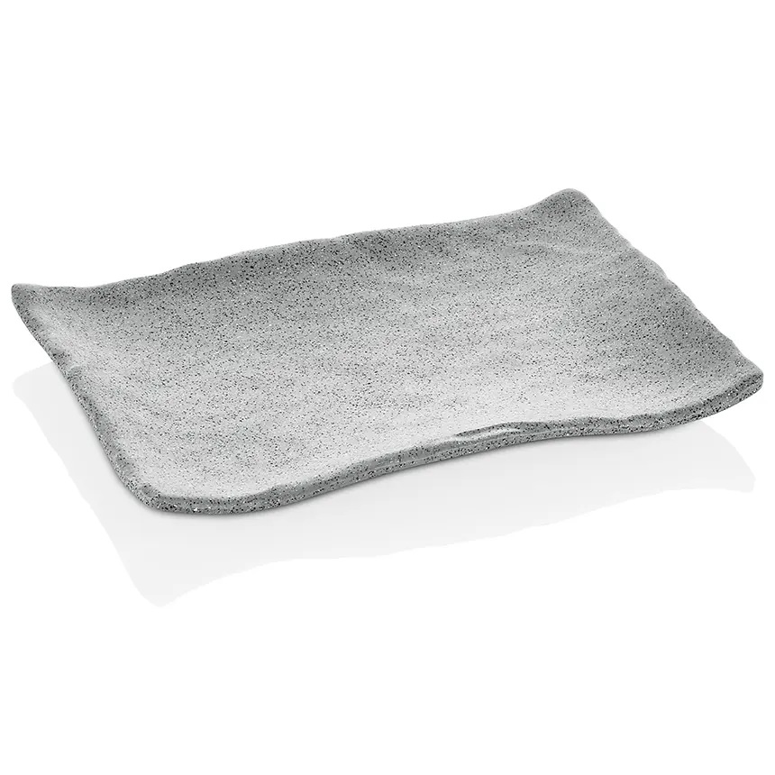 Kulsan 30034.GG Terra Gri Granit büyük dikdörtgen melamin tabak, 34.1x23.6cm.