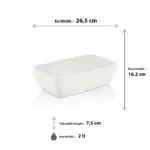 26,5x16,2 cm ölçülerinde, 7,5 cm yüksekliğe ve 2 litre hacme sahip parlak beyaz dikdörtgen HappyChef melamin açık büfe ve meze reyonu teşhir küveti.