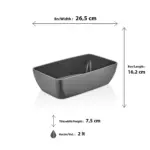 26,5x16,2 cm ölçülerinde, 7,5 cm yüksekliğe ve 2 litre hacme sahip parlak gri antrasit dikdörtgen HappyChef melamin açık büfe ve meze reyonu teşhir küveti.