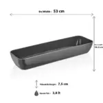 53x16,2 cm ölçülerinde, 7,5 cm yüksekliğe ve 3,8 litre hacme sahip parlak gri antrasit uzun dikdörtgen HappyChef melamin açık büfe ve meze reyonu teşhir küveti.