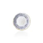 16 cm çapında, 2,4 cm yüksekliğe sahip antik beyaz çatlatma zeminli mavi Helenistik çini desenli yuvarlak HappyChef mini sunum tabağı ve porsiyonluk meze teşhir kasesi.