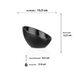 13,5x12,5 cm ölçülerinde, 8,5 cm yüksekliğe ve 210 ml hacme sahip dışı dövme taş dokulu parlak siyah eğik ağızlı mini HappyChef melamin açık büfe sos, çerez ve meze kasesi.