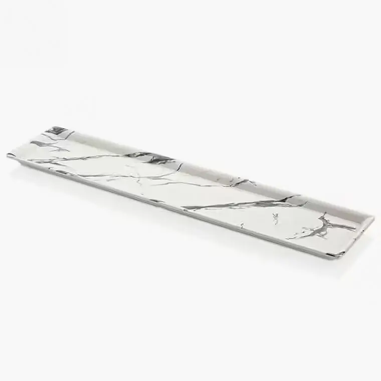 Kulsan 106013.WM Mayamar Beyaz Mermer Efektli Ekstra Uzun Melamin Tabak 60x13.5cm."