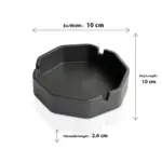 10x10 cm ölçülerinde, ısıya dayanıklı siyah renkli yanmaz bakalit malzemeden üretilmiş sekizgen küllük.