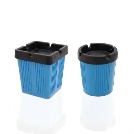 8x8 cm ölçülerinde ve 9 cm yüksekliğinde, mavi gövdeli ve siyah kapaklı, dumanı hapseden kare ve yuvarlak kokusuz küllük (küllük modelleri).