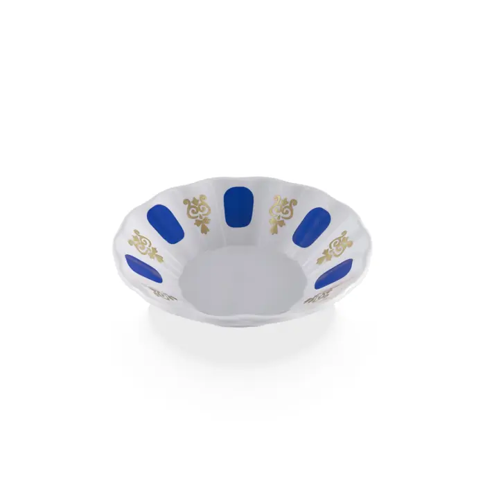 Klasik Mavi Kahveci Çay Tabağı / Altlığı (Thermoset) - 11 cm 11 cm çapında, beyaz zemin üzerine lacivert damla desenli ve altın yaldızlı klasik kahveci model thermoset çay bardağı altlığı.