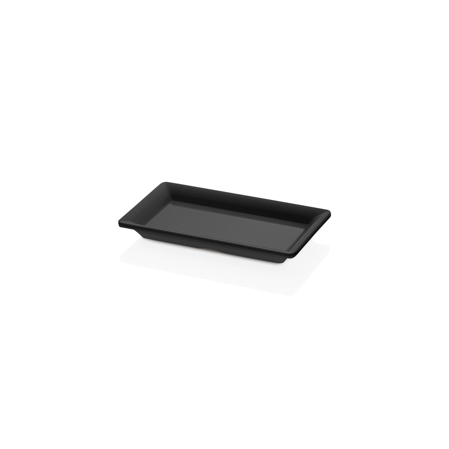 Siyah Dikdörtgen Sunum ve Meze Tabağı - 17x10 cm 17x10 cm ölçülerinde, 2 cm yüksekliğinde minimal tasarımlı siyah dikdörtgen servis, sushi ve meze tabağı.