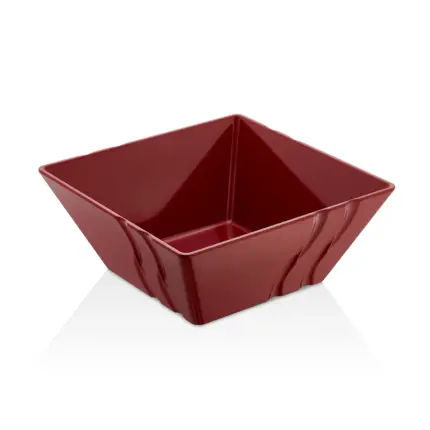 30x30 cm ölçülerinde ve 6.4 litre hacimli, dış yüzeyi dalga detaylı ekstra büyük boy kare kırmızı salata ve açık büfe sunum kasesi.